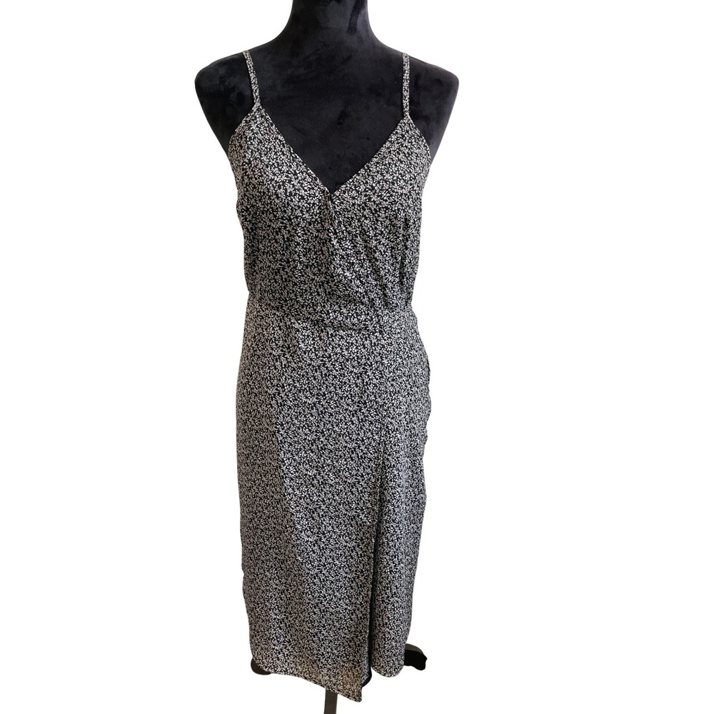Abercrombie & Fitch Small Black White Floral Wrap Midi Dress Cottagecore Boho
